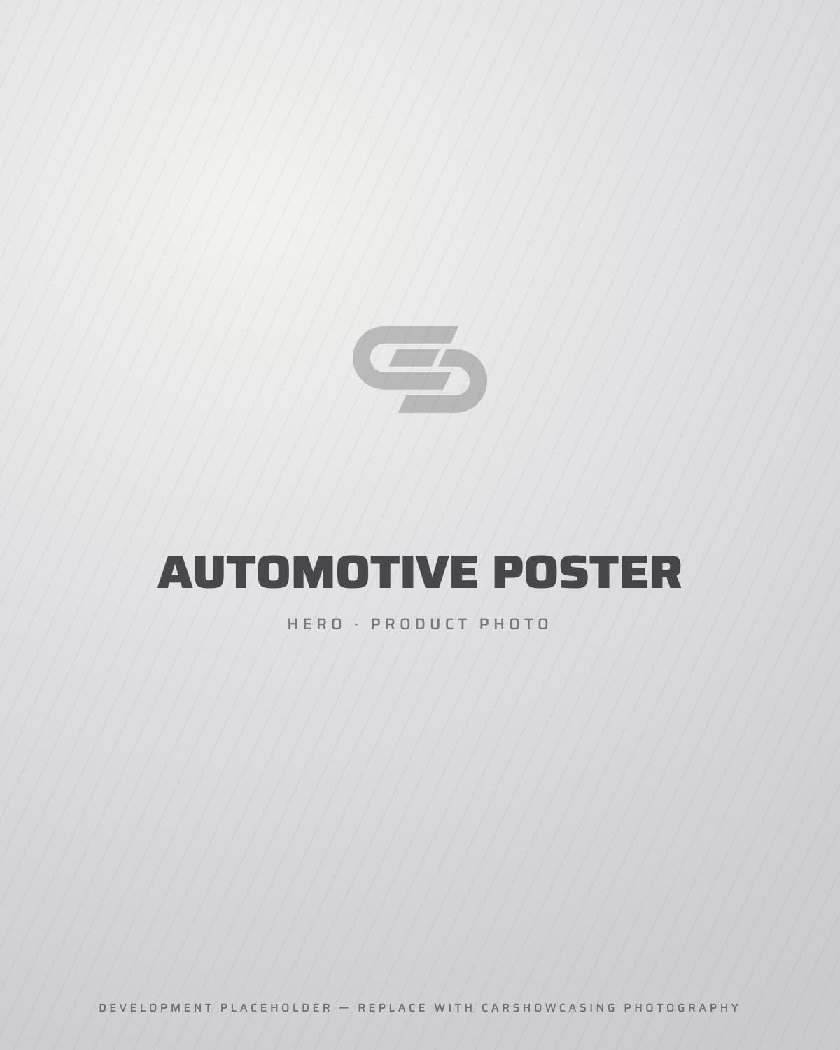 Large automotive poster on a garage wall
