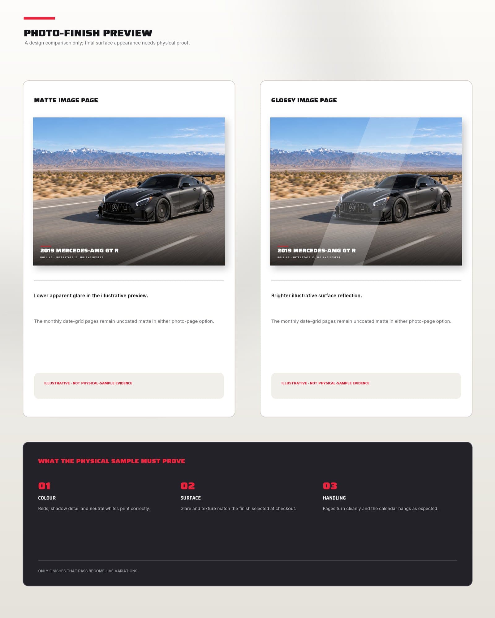 Matte and glossy image-page finishes shown side by side.