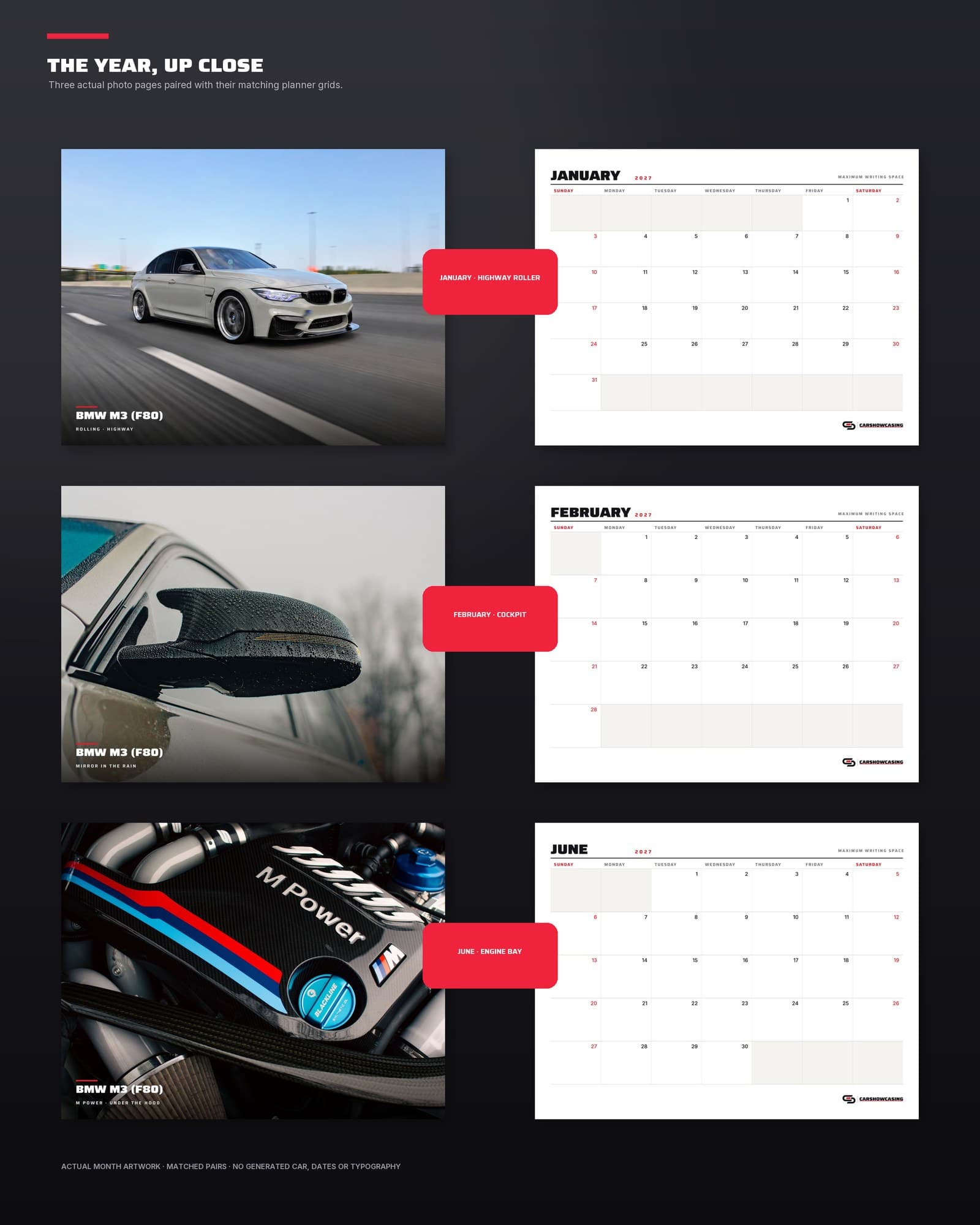 Three featured month spreads from the BMW M3 calendar.