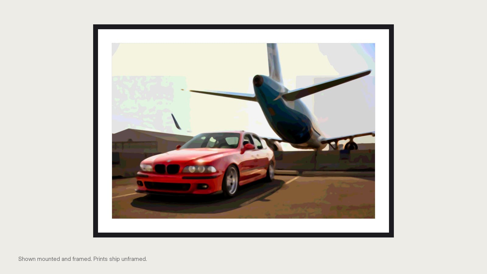 The artwork mounted and framed; prints ship unframed