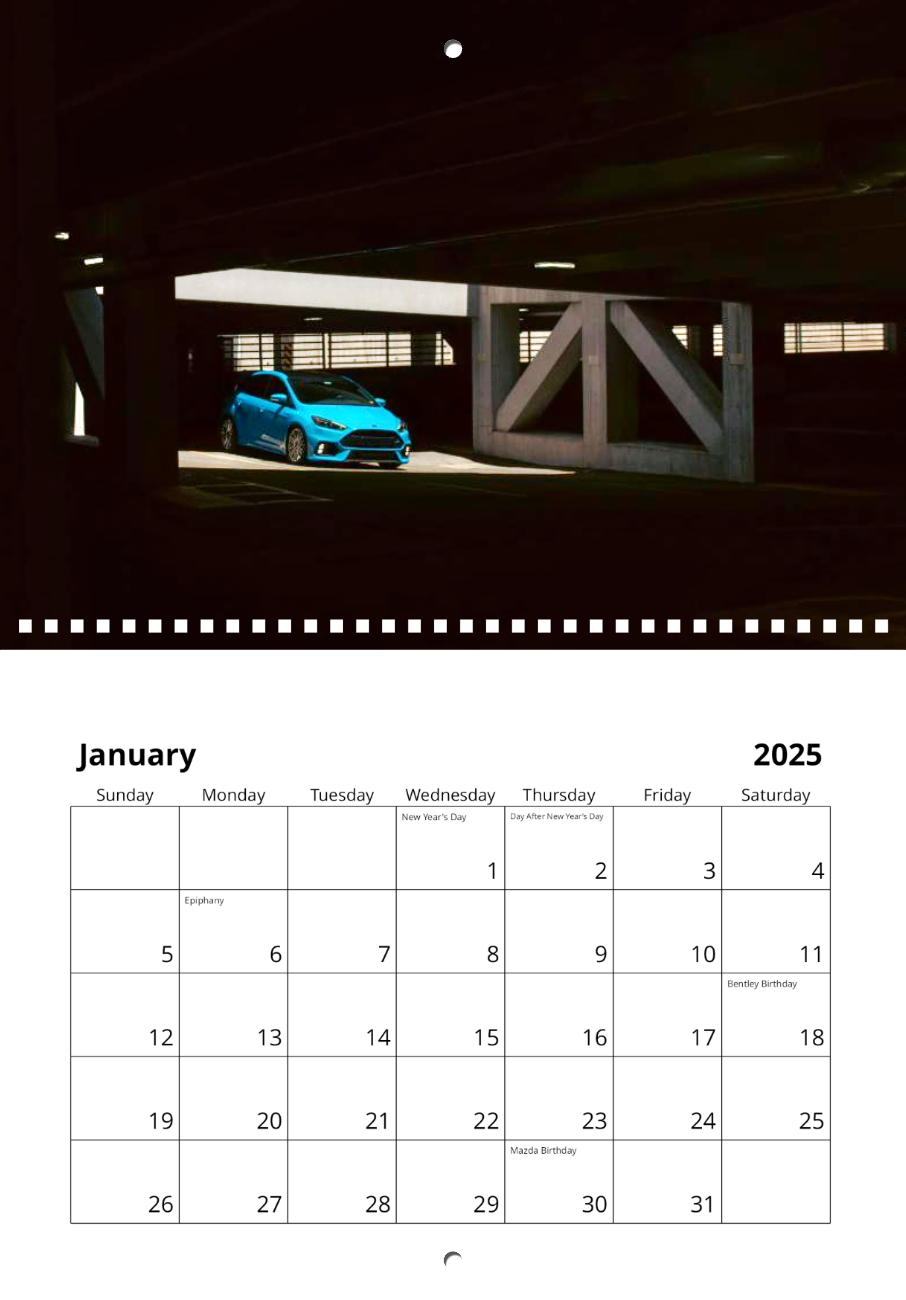 2025 Carshowcasing Calendar