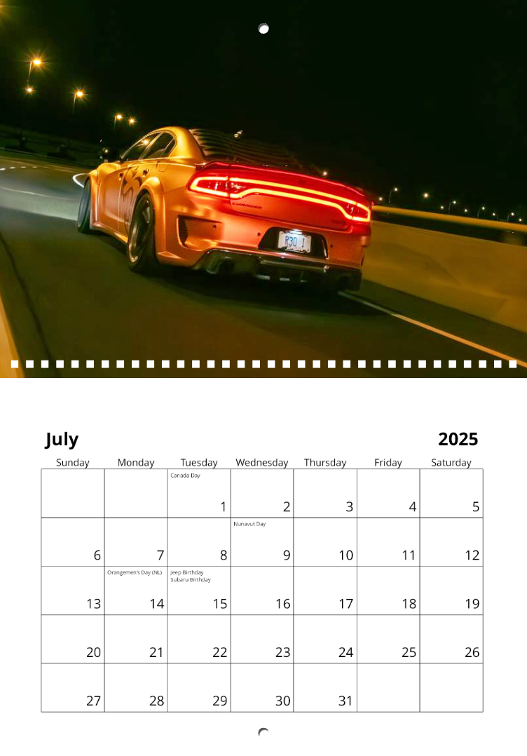 2025 Carshowcasing Calendar